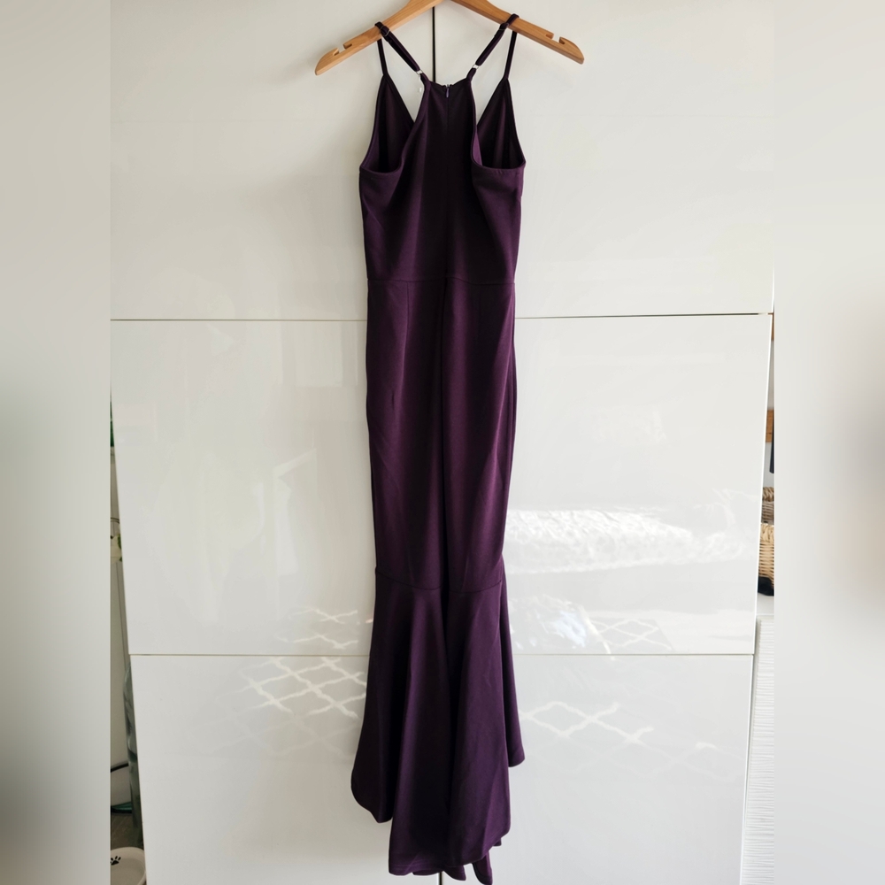 New V-Neck Cascade Backless Ruffle High-Low Gown - Picture 8 of 13